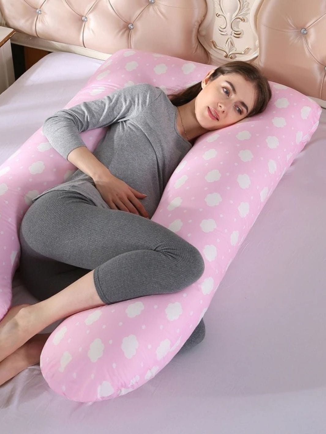 Coussin de Grossesse Blanc Rose