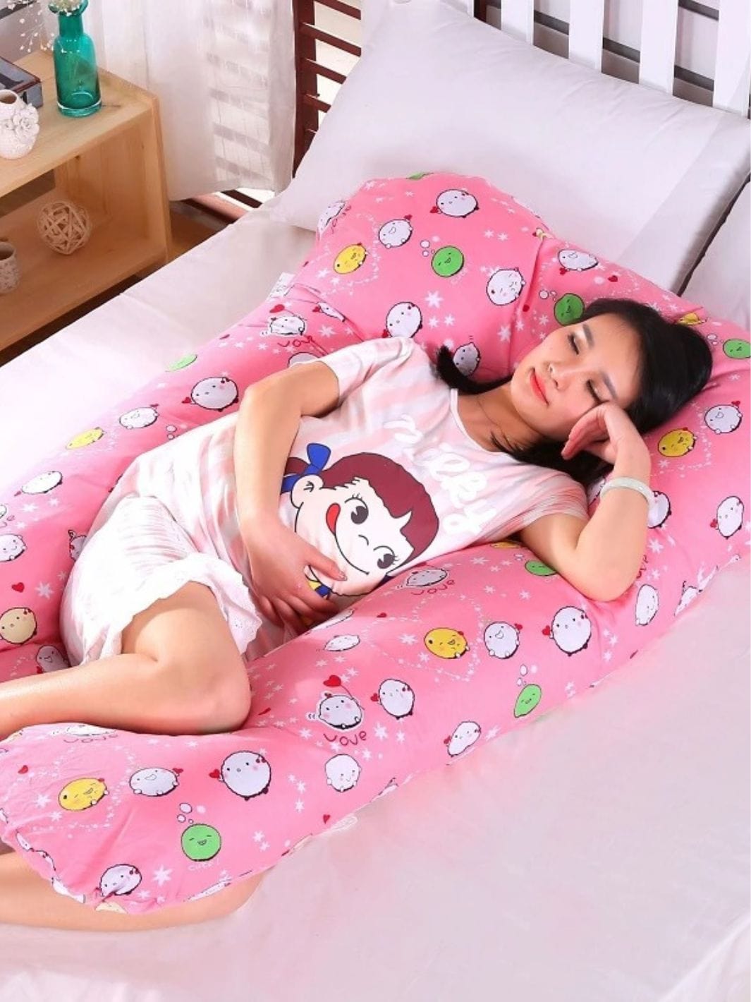 Coussin de Grossesse Rose Blanc